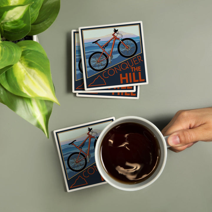 Conquer the Hill, Mountain Bike, Coasters Coasters Lantern Press