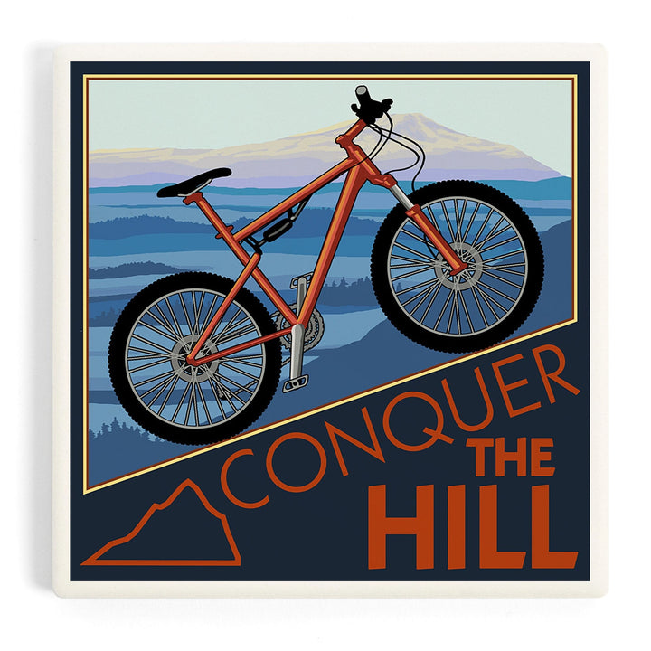 Conquer the Hill, Mountain Bike, Coasters Coasters Lantern Press Coaster