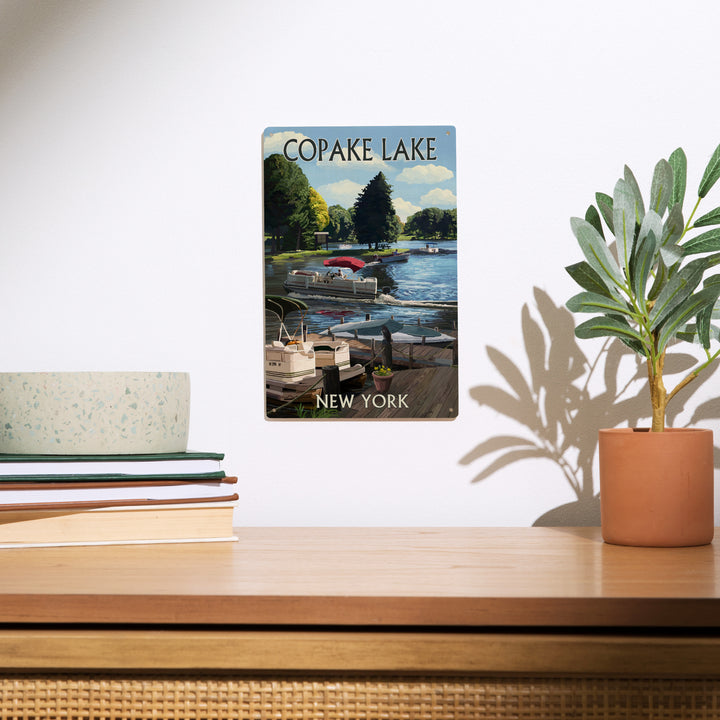 Copake Lake, New York, Painterly, Boats on the Marina, Wood Signs and Postcards Wood Lantern Press