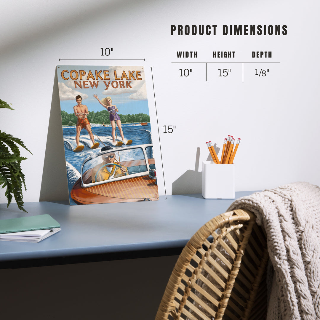 Copake Lake, New York, Painterly, Wake Ski, Wood Signs and Postcards Wood Lantern Press