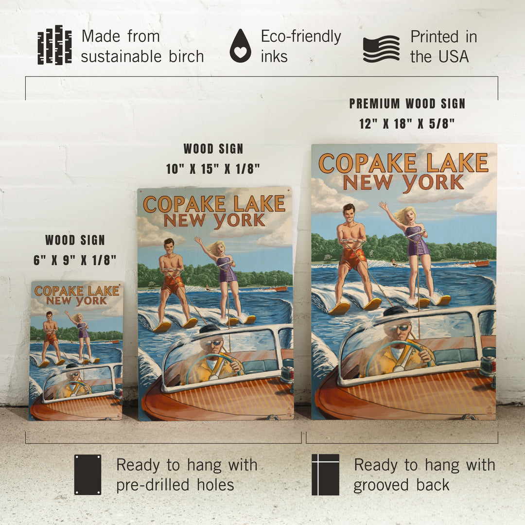 Copake Lake, New York, Painterly, Wake Ski, Wood Signs and Postcards Wood Lantern Press