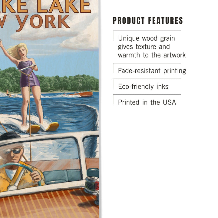 Copake Lake, New York, Painterly, Wake Ski, Wood Signs and Postcards Wood Lantern Press
