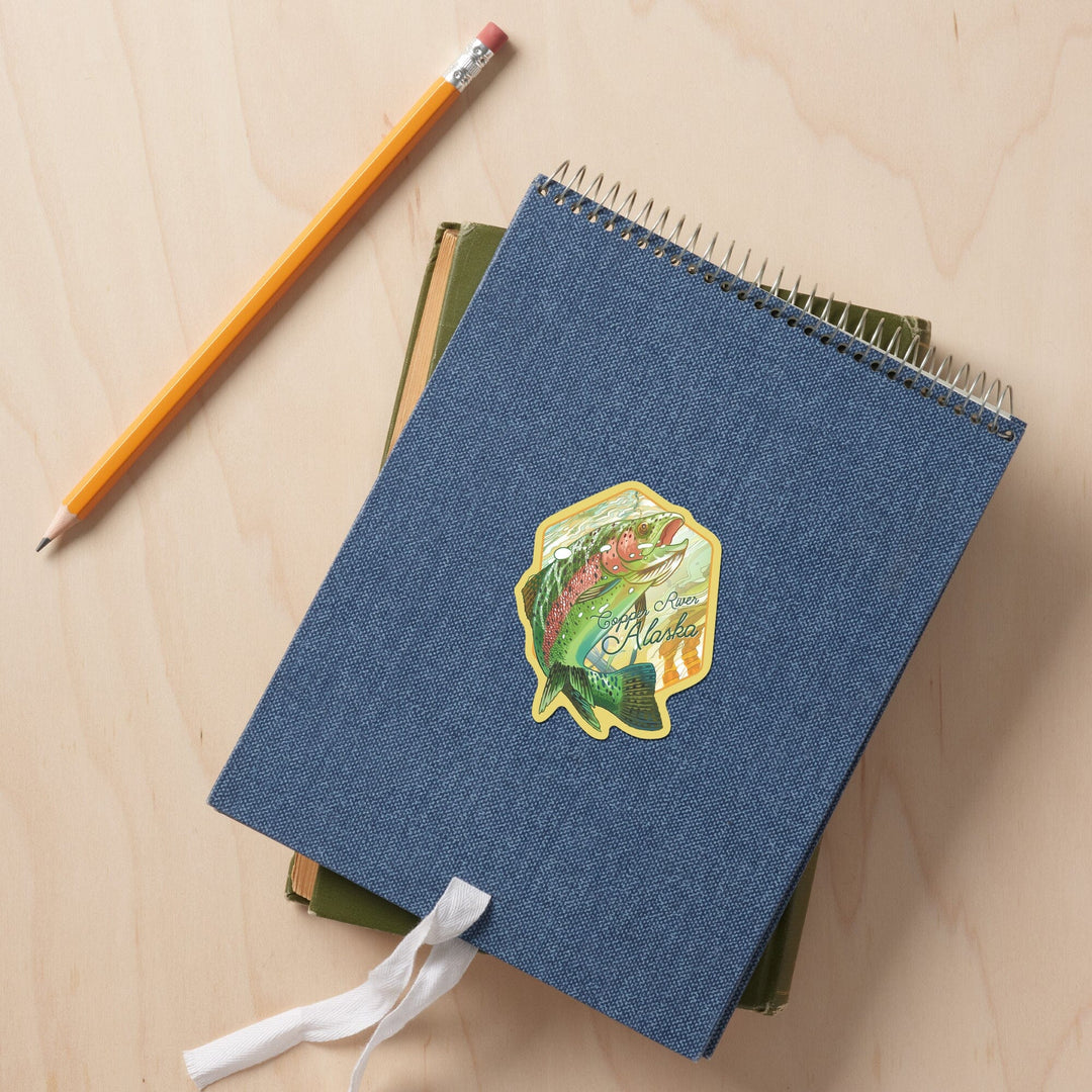 Copper River, Alaska, Fishing, Underwater Trout, Contour, Vinyl Sticker Sticker Lantern Press