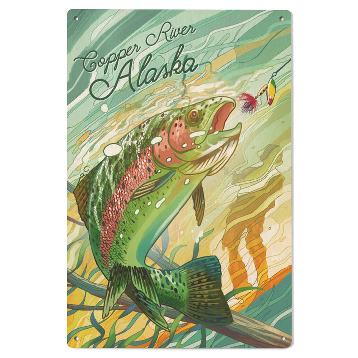 Copper River, Alaska, Fishing, Underwater Trout, Wood Signs and Postcards Wood Lantern Press