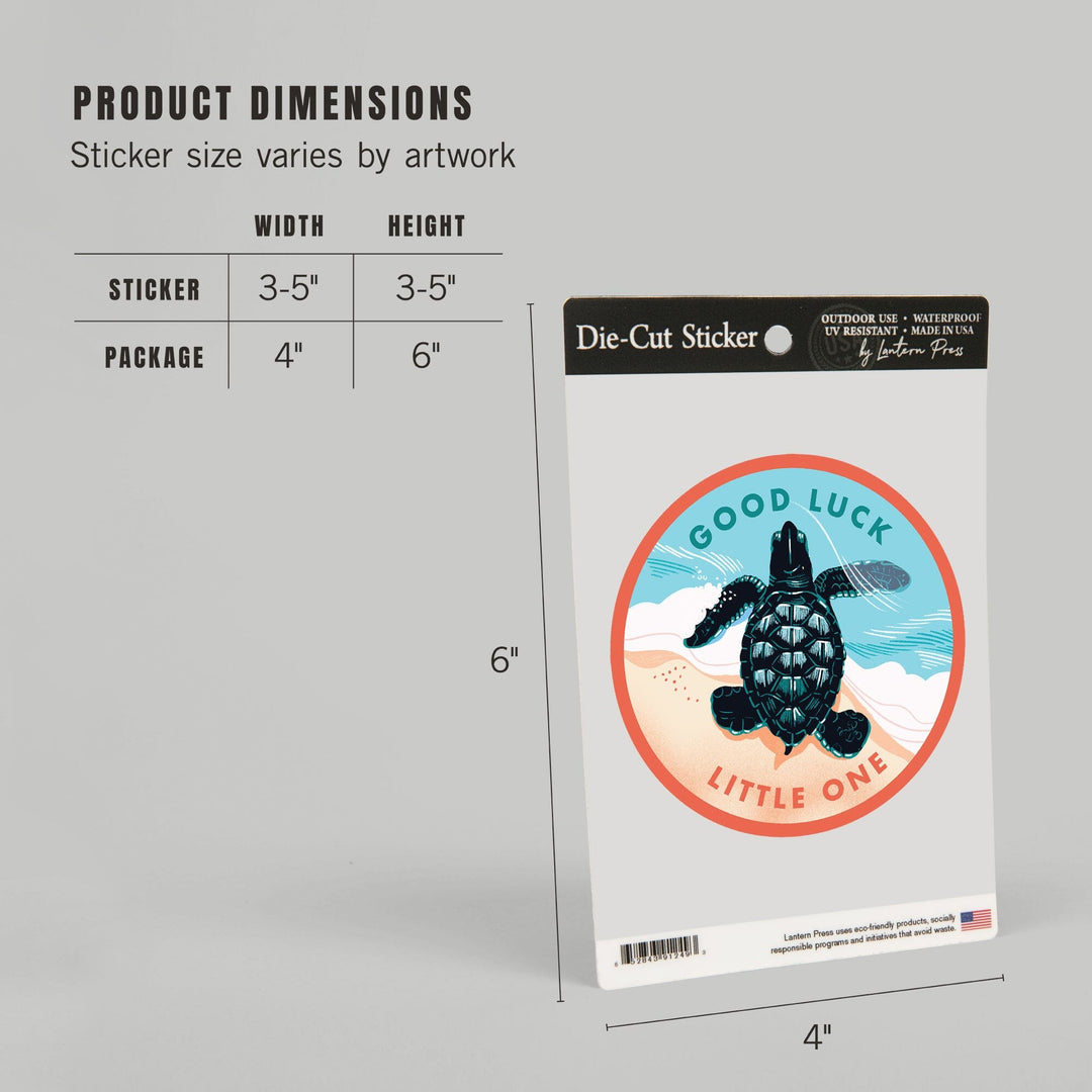 Courageous Explorer Collection, Turtle, Good Luck Little One, Contour, Vinyl Sticker - Lantern Press