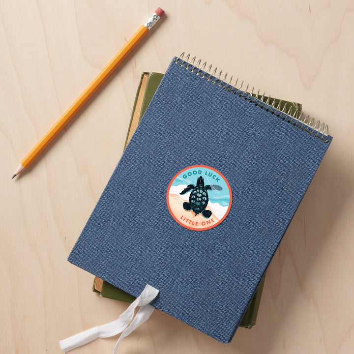 Courageous Explorer Collection, Turtle, Good Luck Little One, Contour, Vinyl Sticker - Lantern Press