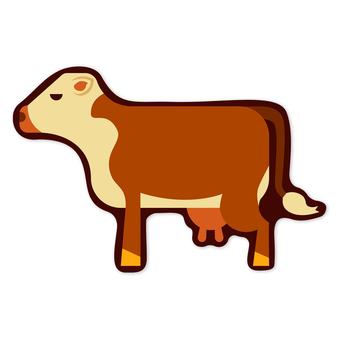 Cow, Light Brown, Geometric, Contour, Vinyl Sticker Sticker Lantern Press