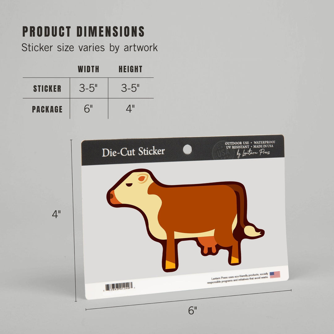 Cow, Light Brown, Geometric, Contour, Vinyl Sticker Sticker Lantern Press