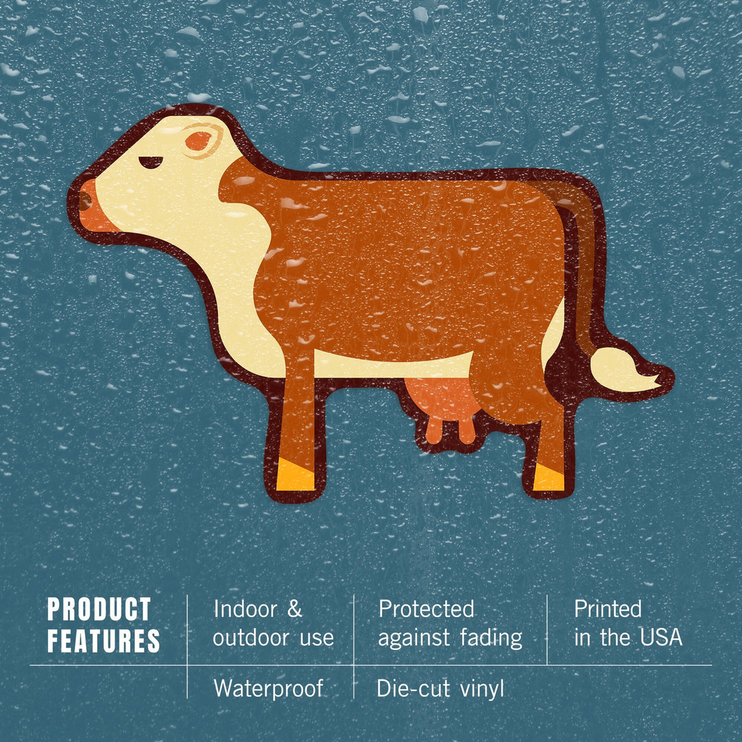 Cow, Light Brown, Geometric, Contour, Vinyl Sticker Sticker Lantern Press