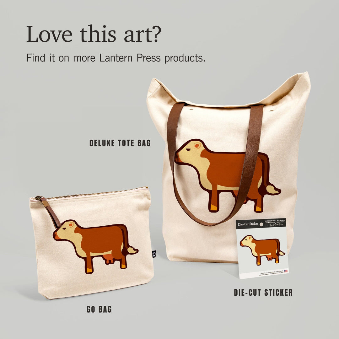 Cow, Light Brown, Geometric, Contour, Vinyl Sticker Sticker Lantern Press