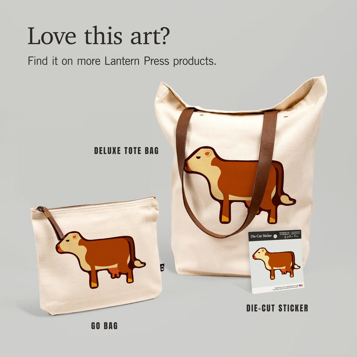 Cow, Light Brown, Geometric, Contour, Vinyl Sticker Sticker Lantern Press