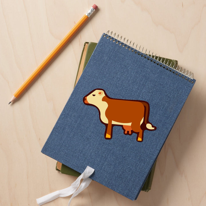 Cow, Light Brown, Geometric, Contour, Vinyl Sticker Sticker Lantern Press