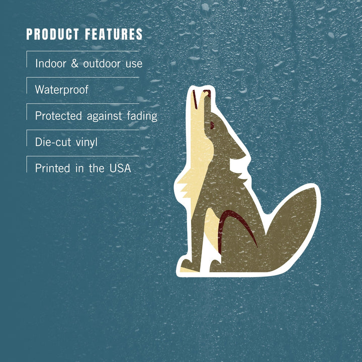 Coyote, Geometric, Contour, Vinyl Sticker Sticker Lantern Press