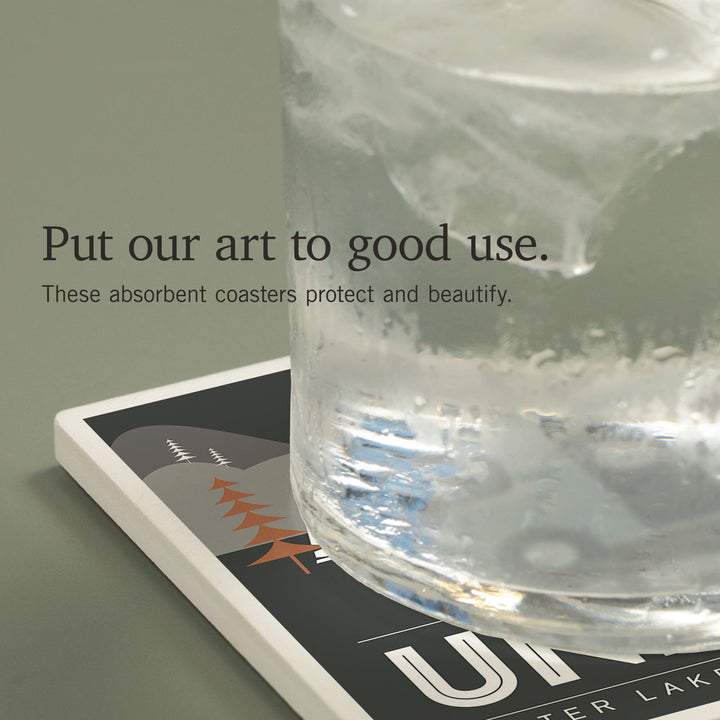 Crater Lake National Park, Go Unplug, Retro Camper, Coasters Coasters Lantern Press