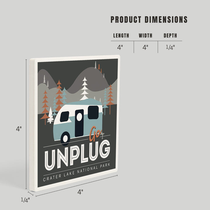 Crater Lake National Park, Go Unplug, Retro Camper, Coasters Coasters Lantern Press