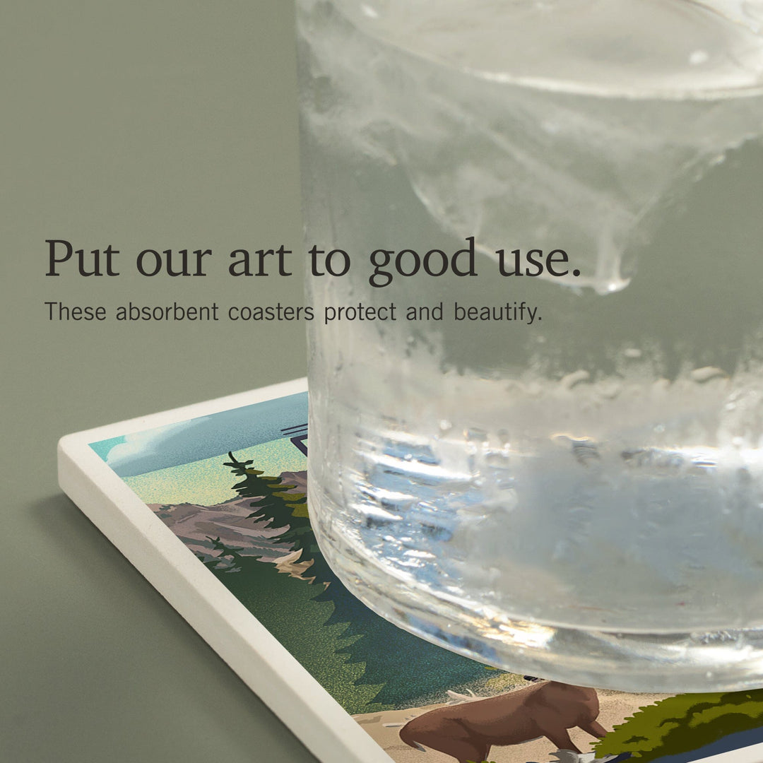 Crater Lake National Park, Lithograph National Park Series, Coasters Coasters Lantern Press