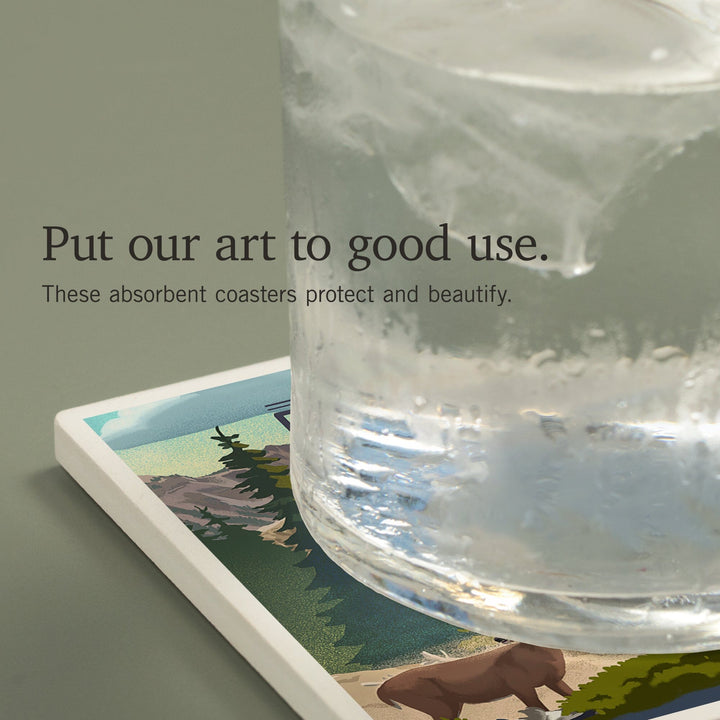 Crater Lake National Park, Lithograph National Park Series, Coasters Coasters Lantern Press