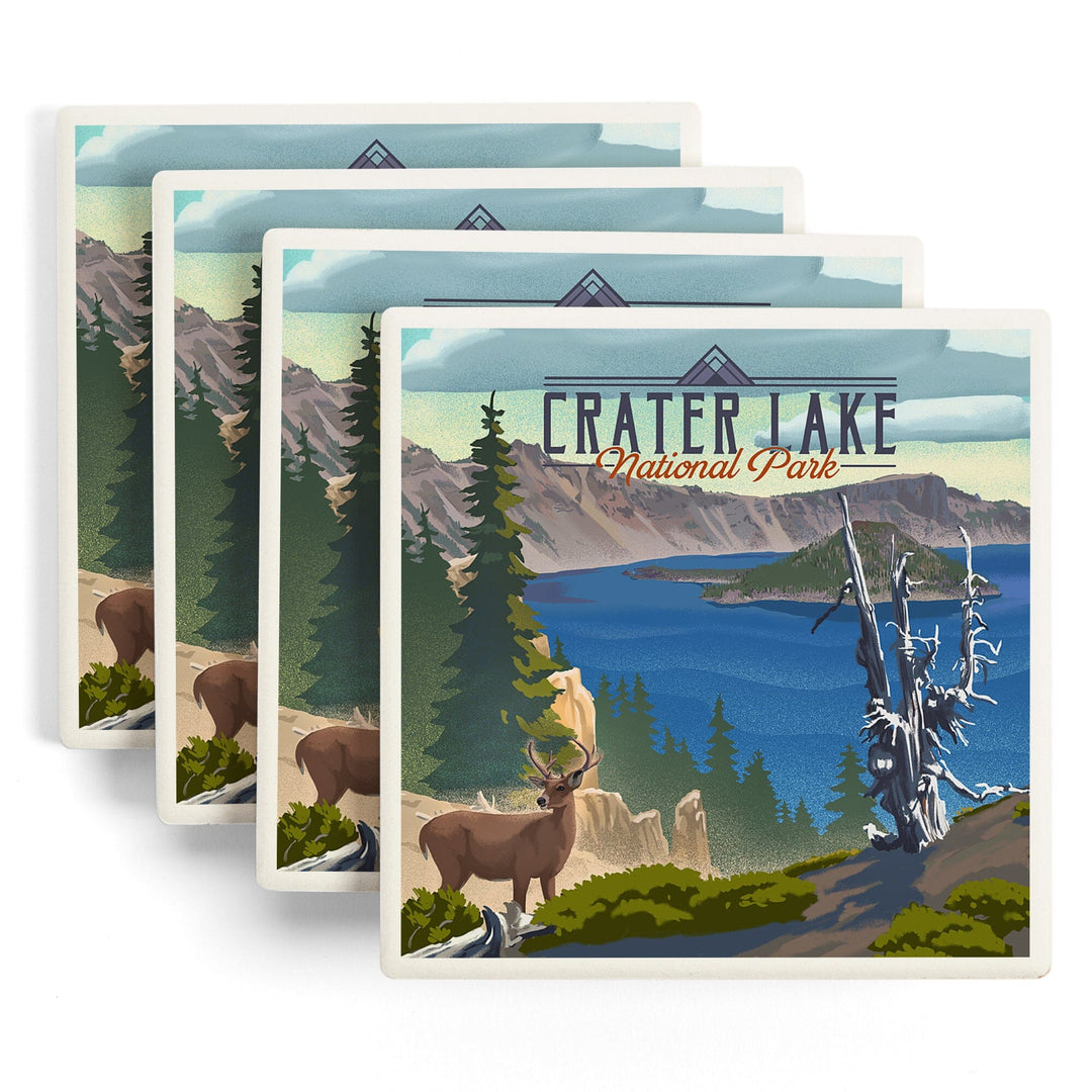 Crater Lake National Park, Lithograph National Park Series, Coasters Coasters Lantern Press