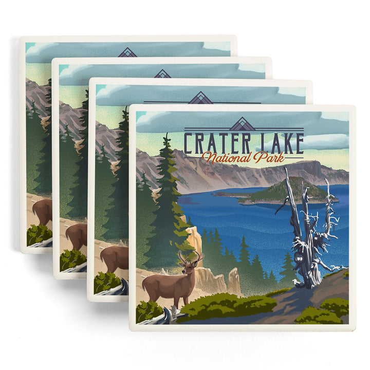 Crater Lake National Park, Lithograph National Park Series, Coasters Coasters Lantern Press