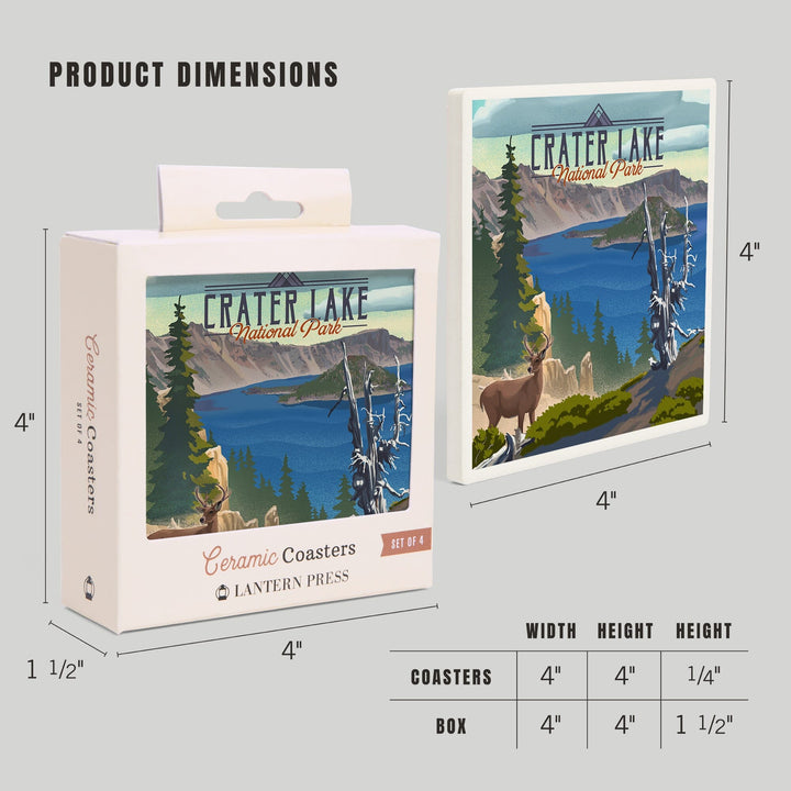 Crater Lake National Park, Lithograph National Park Series, Coasters Coasters Lantern Press