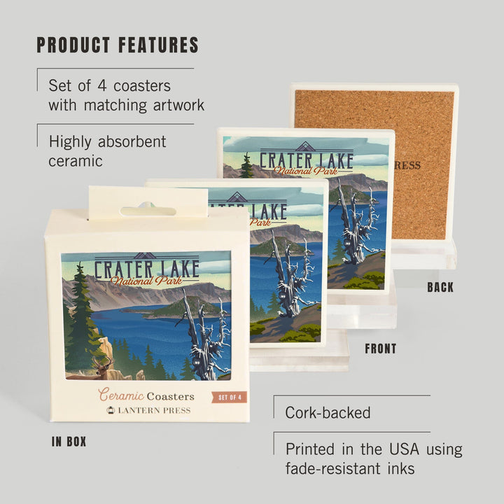 Crater Lake National Park, Lithograph National Park Series, Coasters Coasters Lantern Press