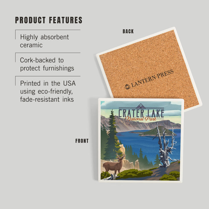 Crater Lake National Park, Lithograph National Park Series, Coasters Coasters Lantern Press
