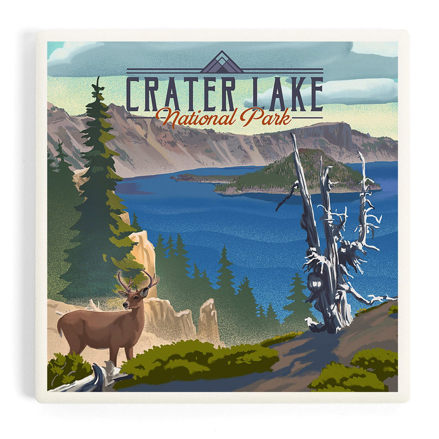 Crater Lake National Park, Lithograph National Park Series, Coasters Coasters Lantern Press