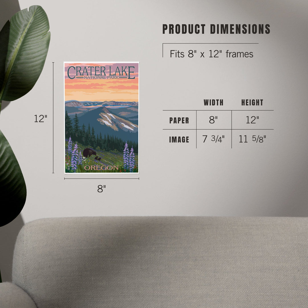 Crater Lake National Park, Oregon, Bear and Spring Flowers, Art & Giclee Prints - Lantern Press