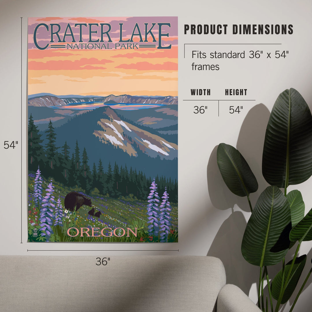 Crater Lake National Park, Oregon, Bear and Spring Flowers, Art & Giclee Prints - Lantern Press