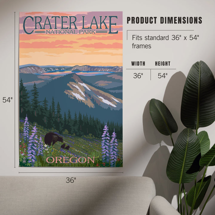 Crater Lake National Park, Oregon, Bear and Spring Flowers, Art & Giclee Prints - Lantern Press