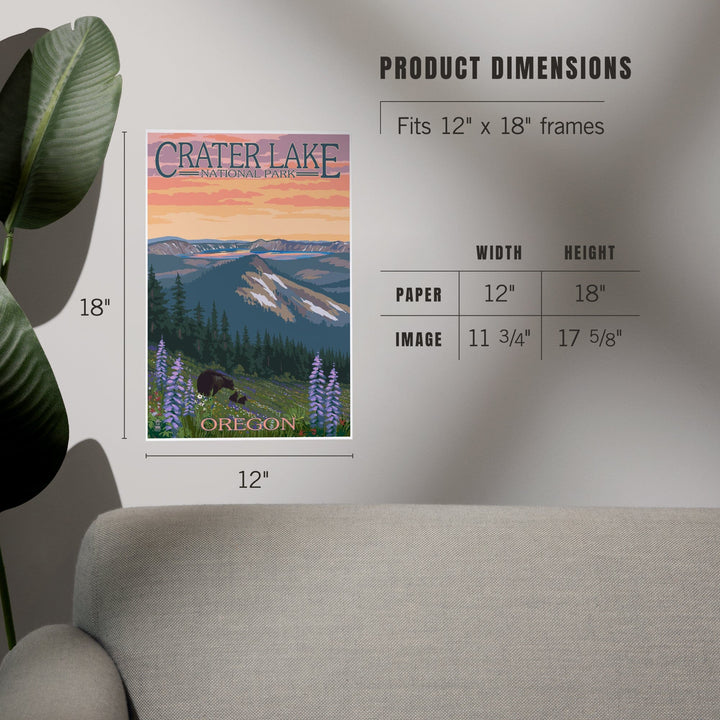 Crater Lake National Park, Oregon, Bear and Spring Flowers, Art & Giclee Prints - Lantern Press