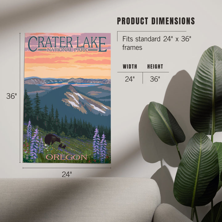 Crater Lake National Park, Oregon, Bear and Spring Flowers, Art & Giclee Prints - Lantern Press