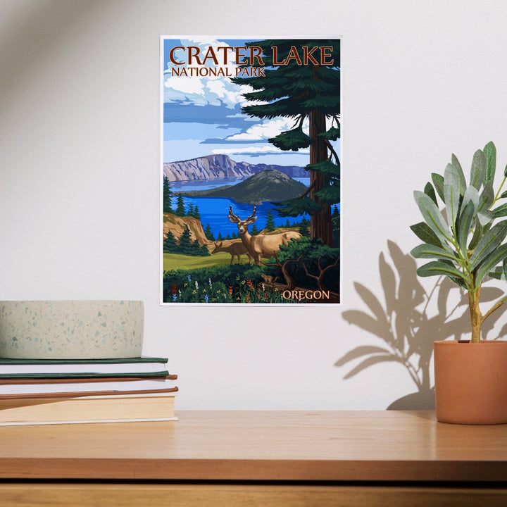 Crater Lake National Park, Oregon, Deer Family, Art & Giclee Prints - Lantern Press