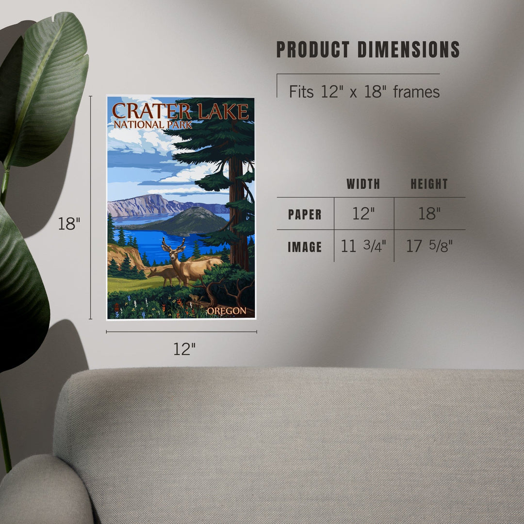 Crater Lake National Park, Oregon, Deer Family, Art & Giclee Prints - Lantern Press