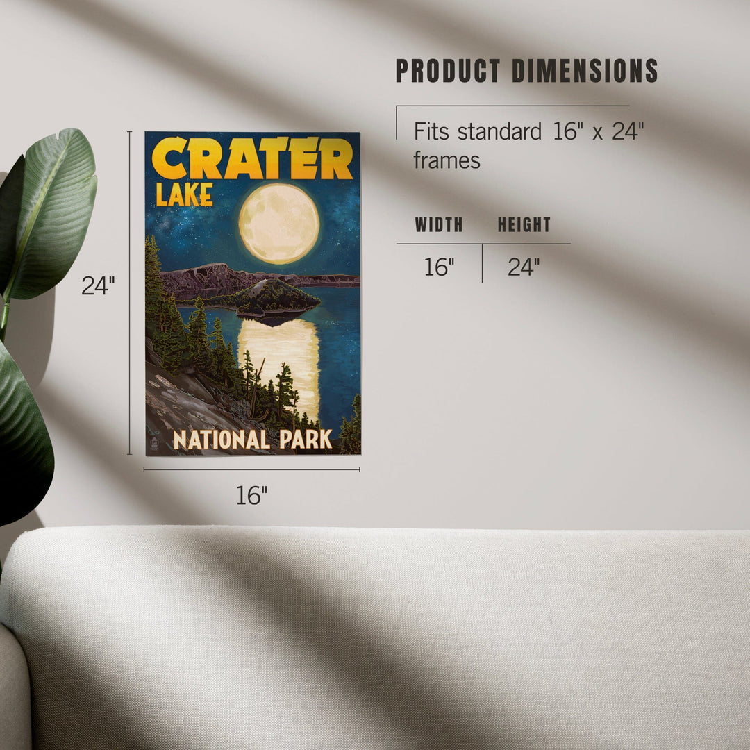 Crater Lake National Park, Oregon, Lake and Full Moon, Art & Giclee Prints - Lantern Press