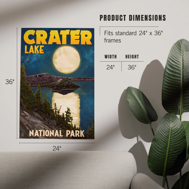 Crater Lake National Park, Oregon, Lake and Full Moon, Art & Giclee Prints - Lantern Press