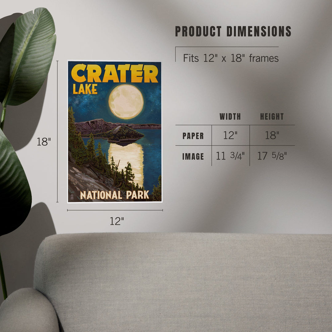 Crater Lake National Park, Oregon, Lake and Full Moon, Art & Giclee Prints - Lantern Press