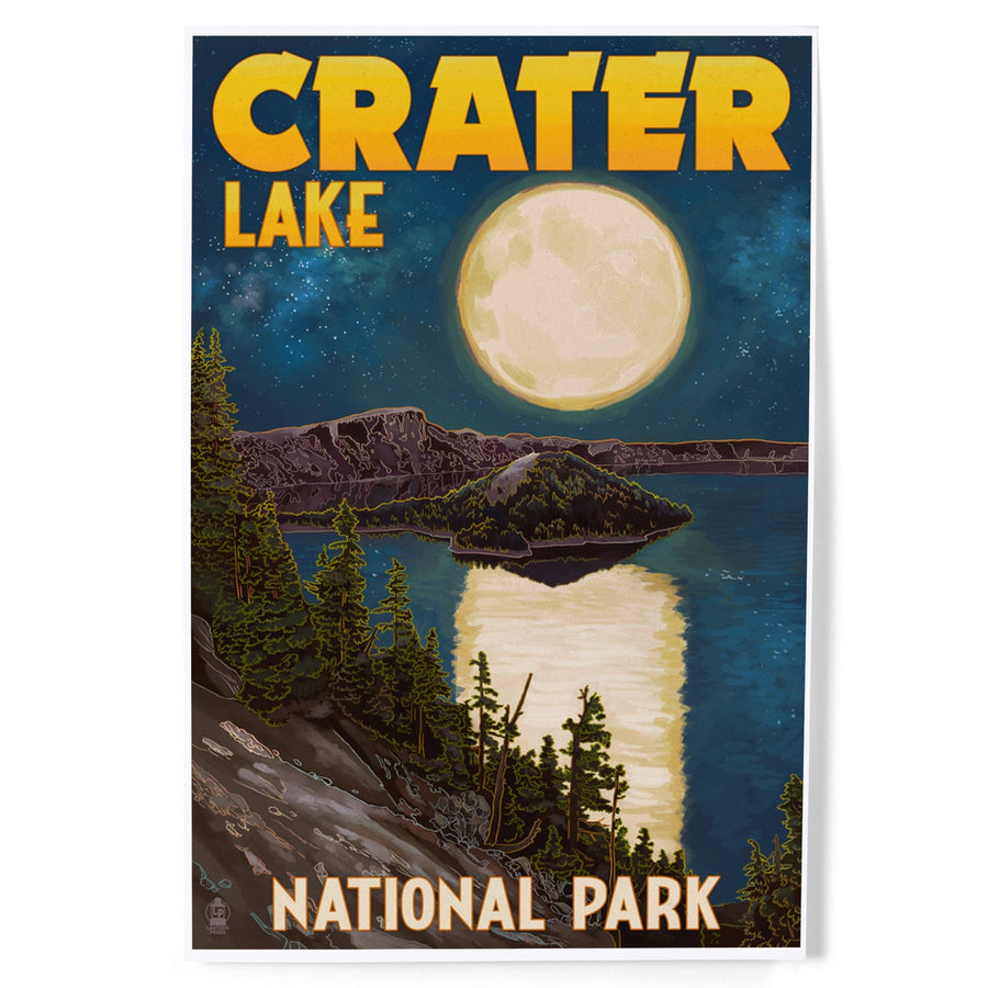 Crater Lake National Park, Oregon, Lake and Full Moon, Art & Giclee Prints - Lantern Press