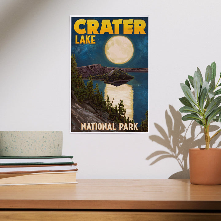 Crater Lake National Park, Oregon, Lake and Full Moon, Art & Giclee Prints - Lantern Press