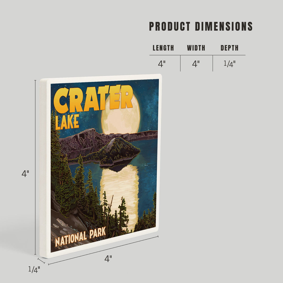 Crater Lake National Park, Oregon, Lake and Full Moon, Coasters Coasters Lantern Press