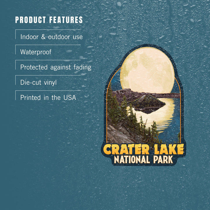 Crater Lake National Park, Oregon, Lake and Full Moon, Contour, Lantern Press Artwork, Vinyl Sticker - Lantern Press