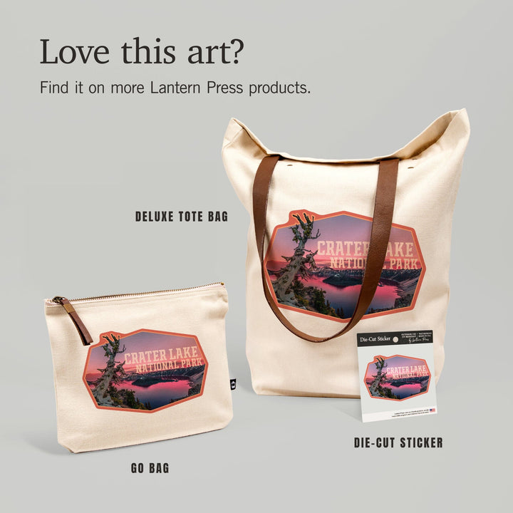 Crater Lake National Park, Oregon, Pink Sunset, Contour, Vinyl Sticker - Lantern Press