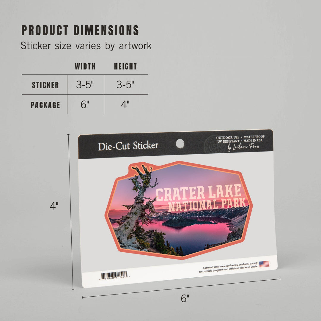 Crater Lake National Park, Oregon, Pink Sunset, Contour, Vinyl Sticker - Lantern Press