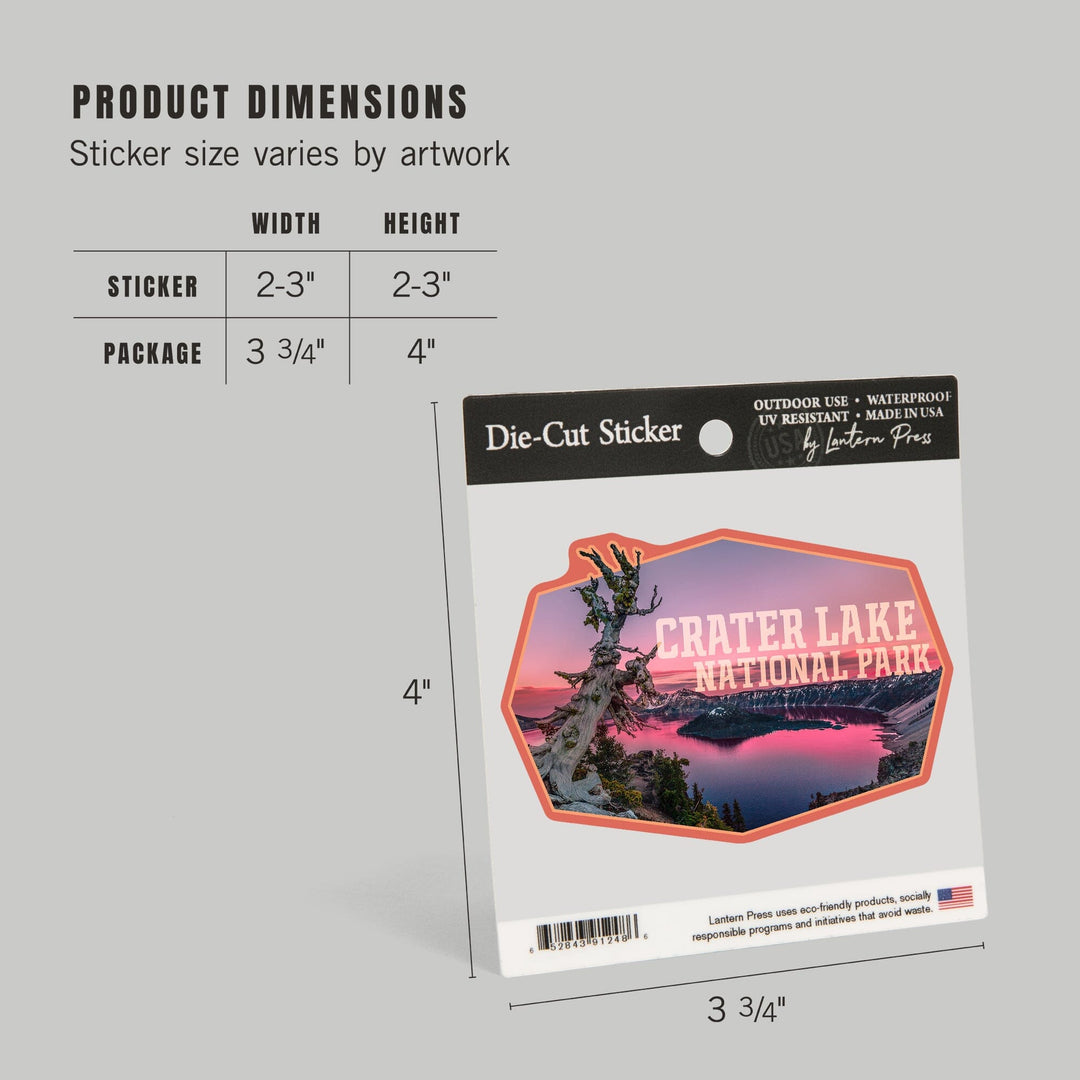 Crater Lake National Park, Oregon, Pink Sunset, Contour, Vinyl Sticker - Lantern Press