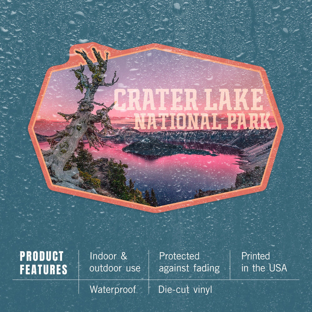 Crater Lake National Park, Oregon, Pink Sunset, Contour, Vinyl Sticker - Lantern Press