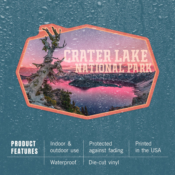 Crater Lake National Park, Oregon, Pink Sunset, Contour, Vinyl Sticker - Lantern Press