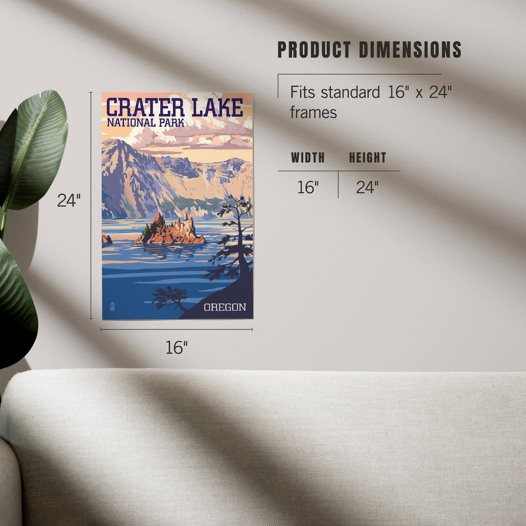 Crater Lake National Park, Oregon, Shoreline and Sunset, Painterly Series, Art & Giclee Prints - Lantern Press
