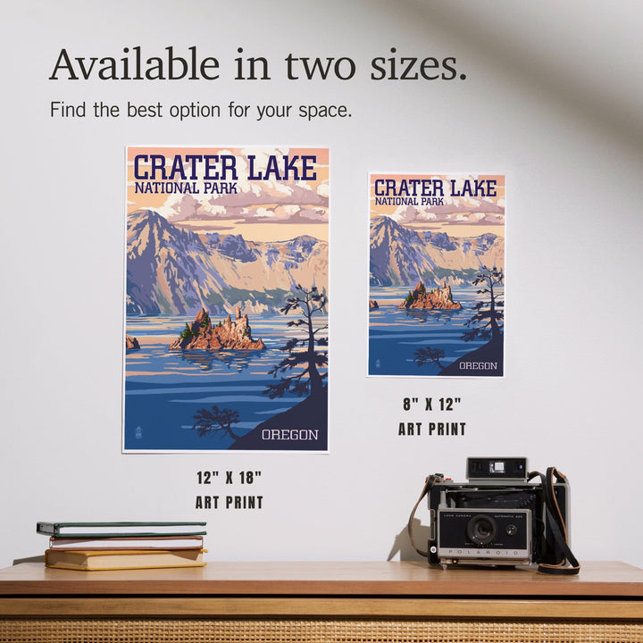 Crater Lake National Park, Oregon, Shoreline and Sunset, Painterly Series, Art & Giclee Prints - Lantern Press