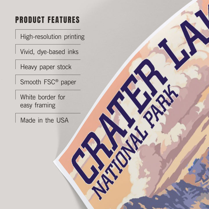 Crater Lake National Park, Oregon, Shoreline and Sunset, Painterly Series, Art & Giclee Prints - Lantern Press