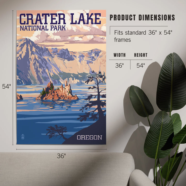 Crater Lake National Park, Oregon, Shoreline and Sunset, Painterly Series, Art & Giclee Prints - Lantern Press